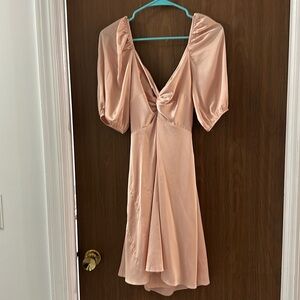 Pink satin puff sleeve dress